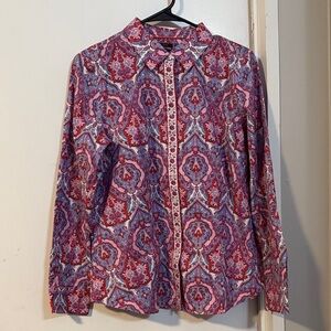 Talbots Paisley button down top for women. Size 8